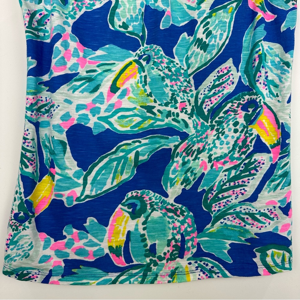 Lilly Pulitzer Essie Wake Up Call Tropical Floral & Toucan Sleeveless Top Sz S - Picture 9 of 11